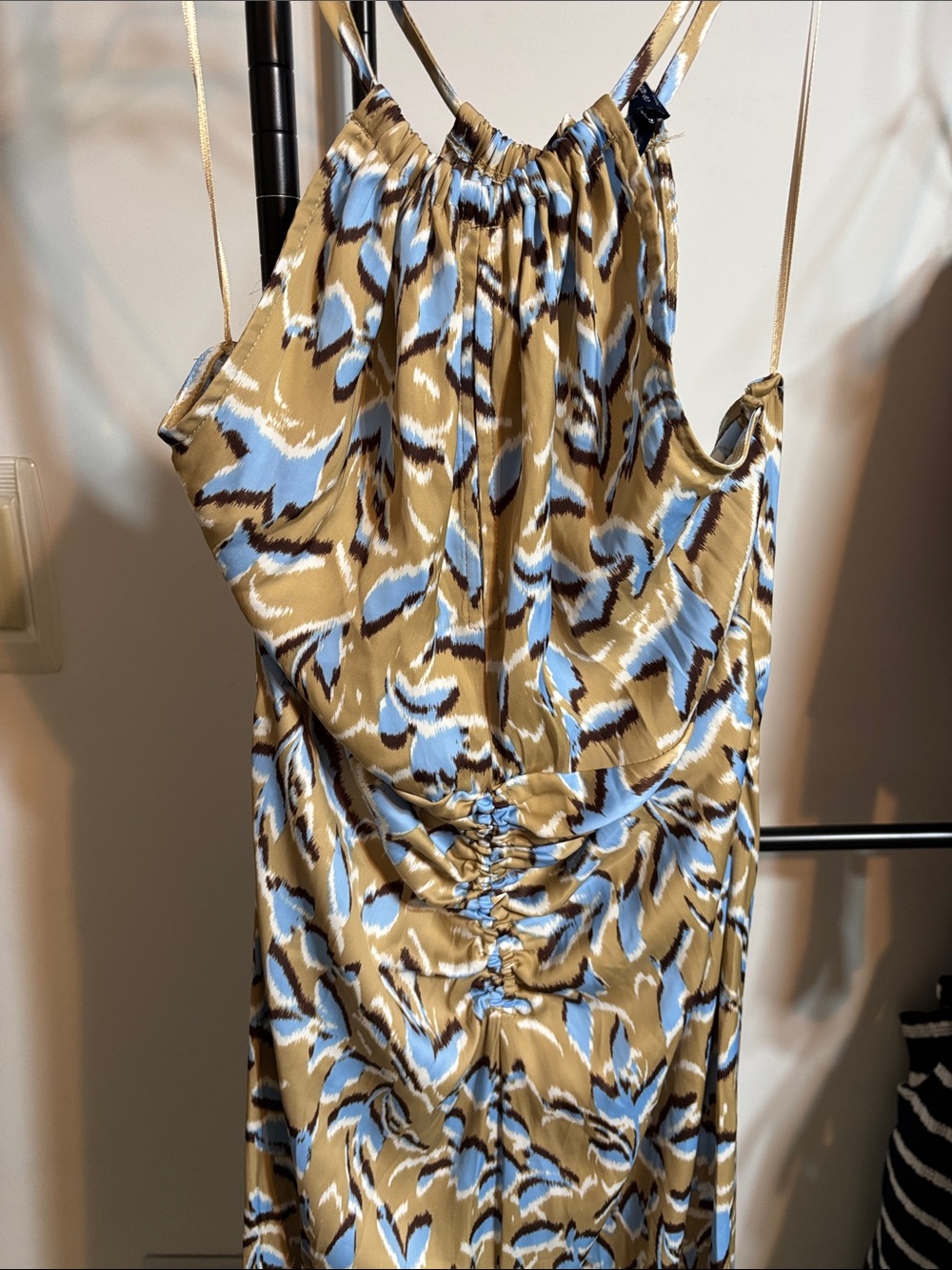 Blue and Tan Abstract Print Maxi Dress